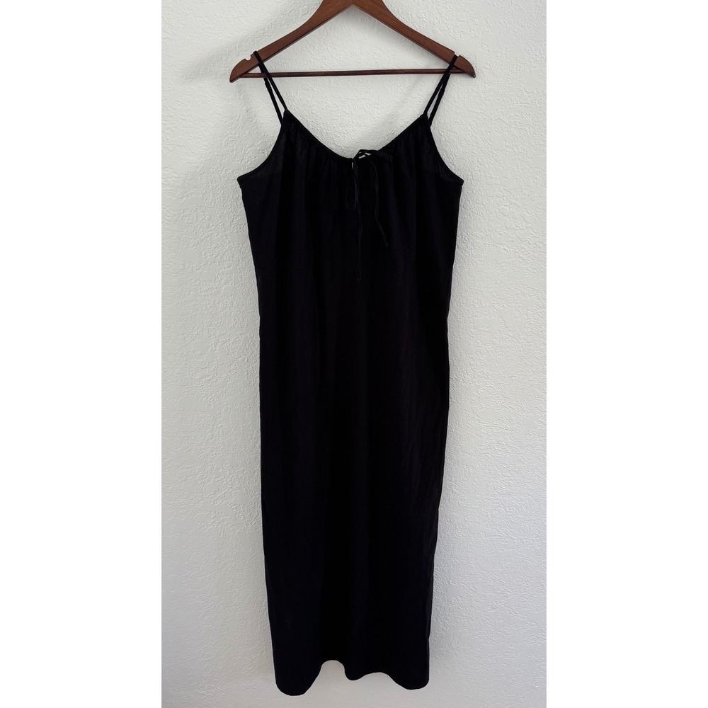Old Navy Cami Maxi Dress Black Gauzy Spaghetti Strap Tie Neck Womens Large Tall
